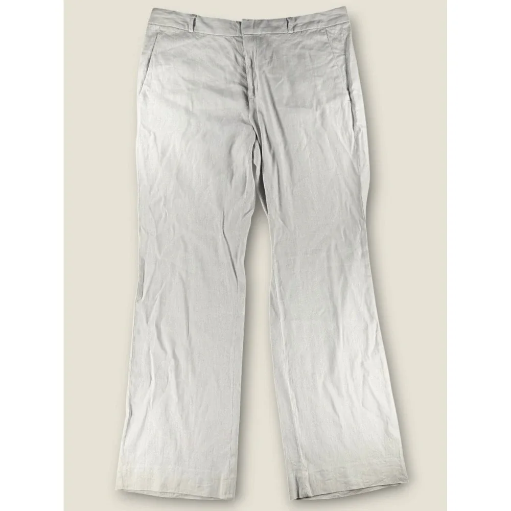 Banana Republic Logan Linen Blend Wide Leg Pants Womens 12 Light Gray 257828-00